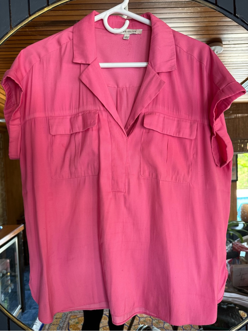 Relaxed Pink Short-Sleeve Utility Blouse